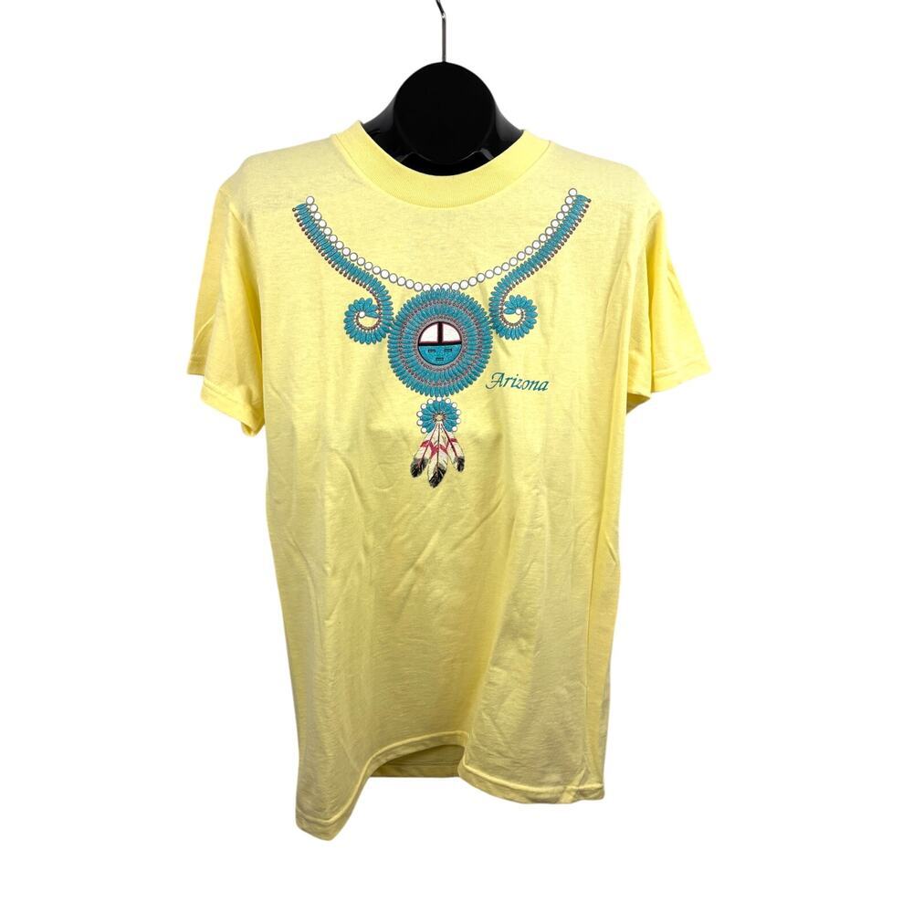 VTG Arizona Single Stitch Crewneck T-Shirt Yellow Native American Turquoise‎ M